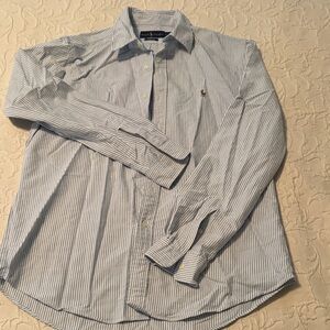 Polo by Ralph Lauren Men's White and Blue Striped Shirt